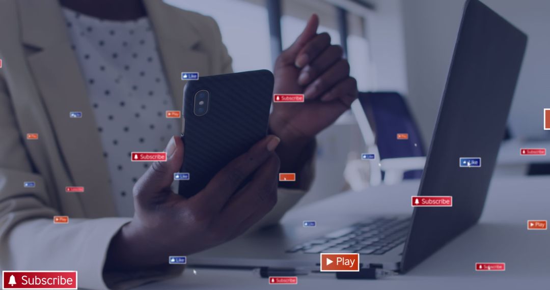 Digital Interaction with Social Media Icons on Smartphone and Laptop
