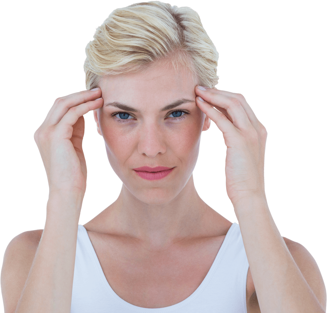 Caucasian Woman Relaxing with Head Gesture Transparent Background