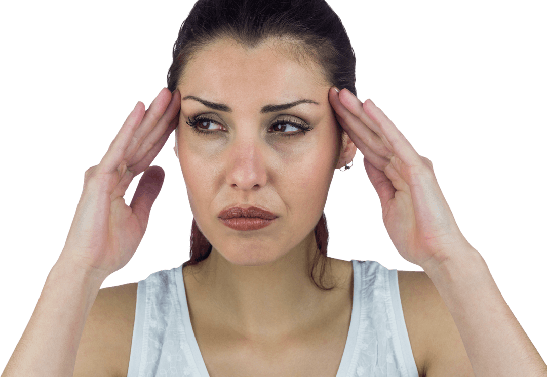Stressed Woman Having Migraine Isolated on Transparent Background