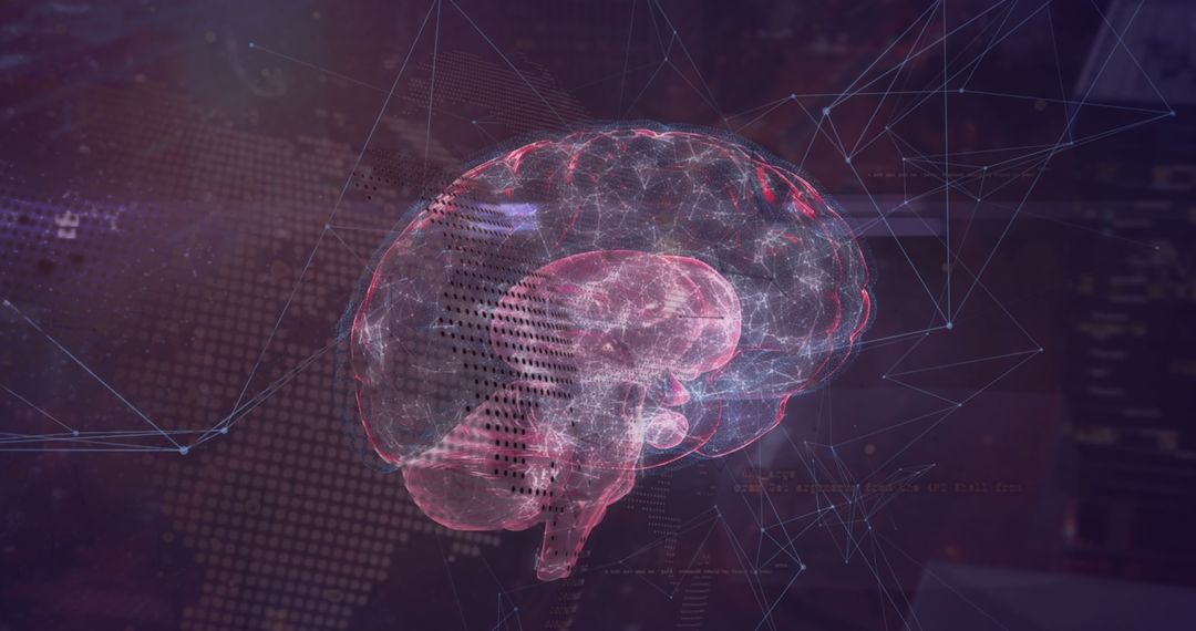 Floating Holographic Brain Model with Glowing Pathways in Digital Space