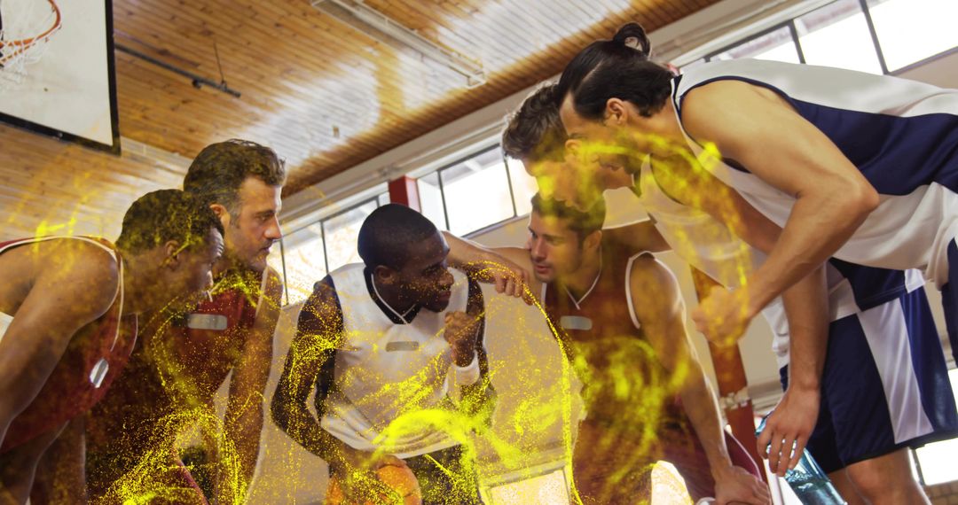 Energetic Basketball Team Strategizing with Dynamic Energy