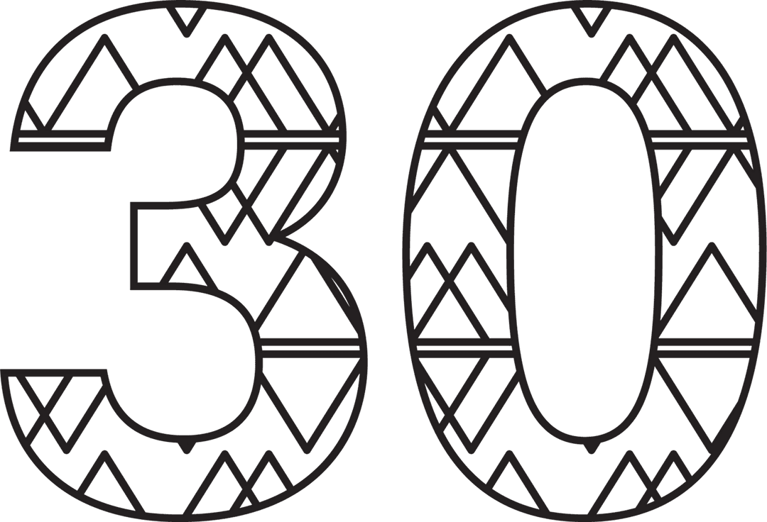 Decorative Number 30 in Black with Creative Pattern Transparent Design