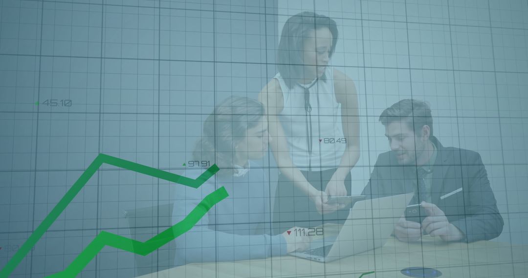 Team Analyzing Financial Data with a Growing Chart Overlay