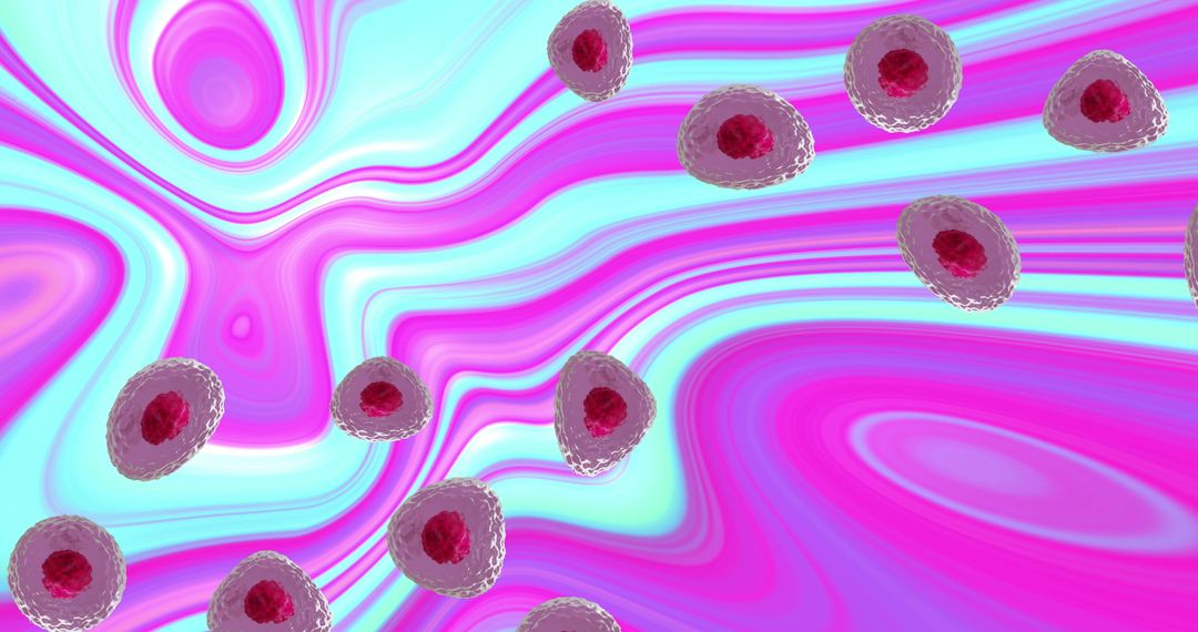 Colorful Cells on Abstract Background with Fluid Patterns