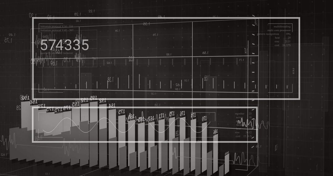 Futuristic Digital Data Analysis on Black Background