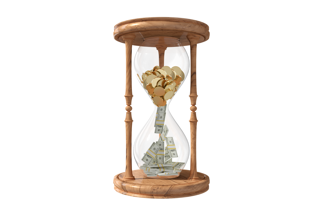 Transparent Hourglass Filled with Gold Coins and Banknotes - Download Free Stock Images Pikwizard.com