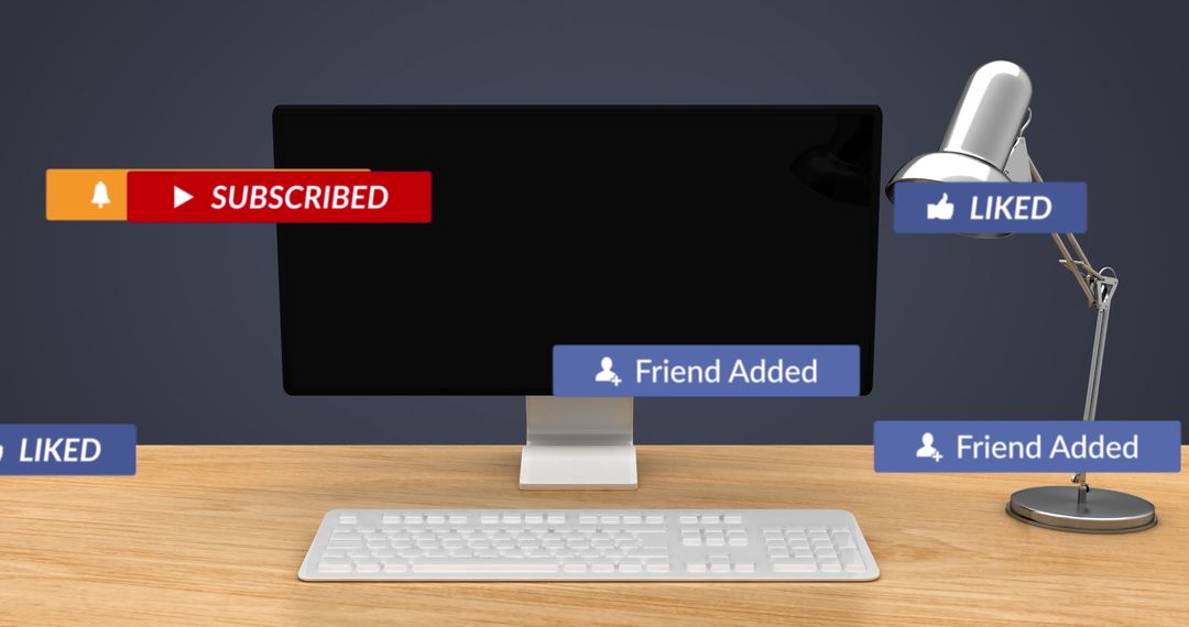 Social Media Notifications on Office Desk Computer Screen