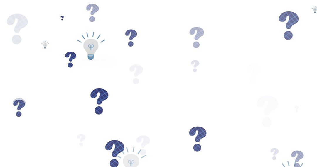 Lightbulb and Question Marks on White Background