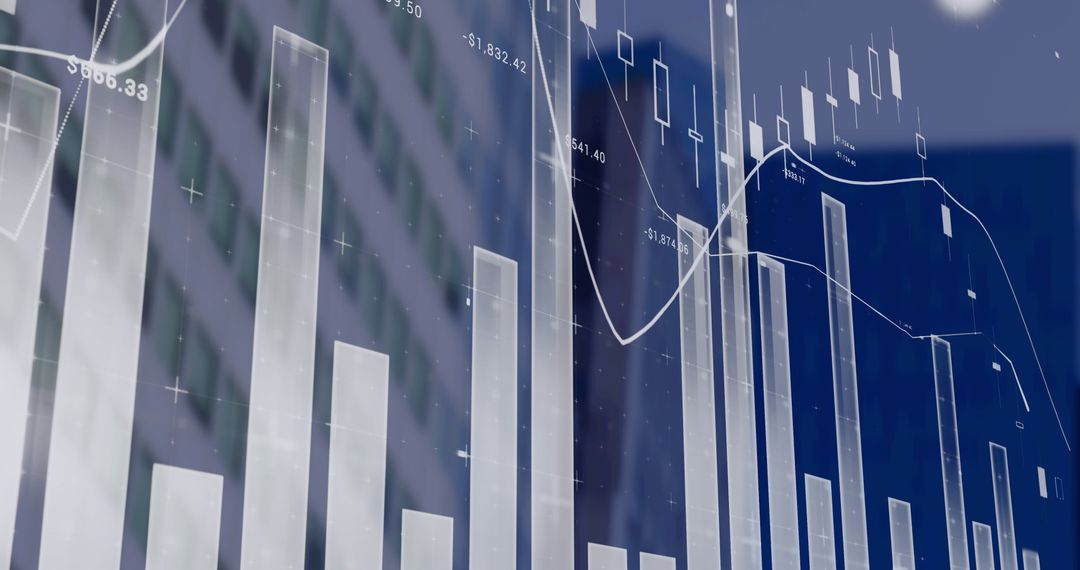 Futuristic Finance Data Analysis with 3D Charts Overlay