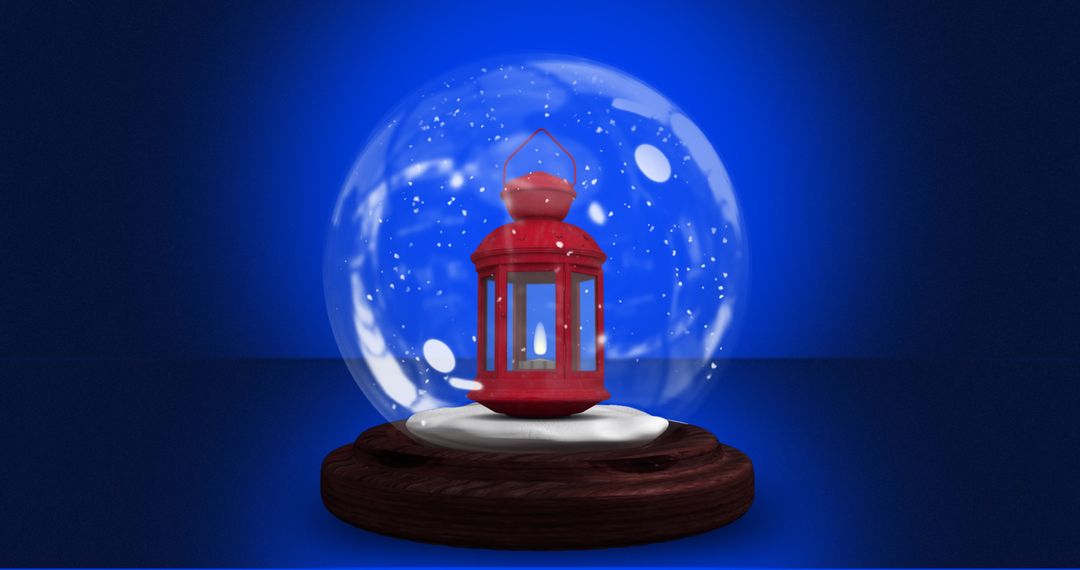 Festive Snow Globe with Red Lantern on Blue Background - Free Images, Stock Photos and Pictures on Pikwizard.com