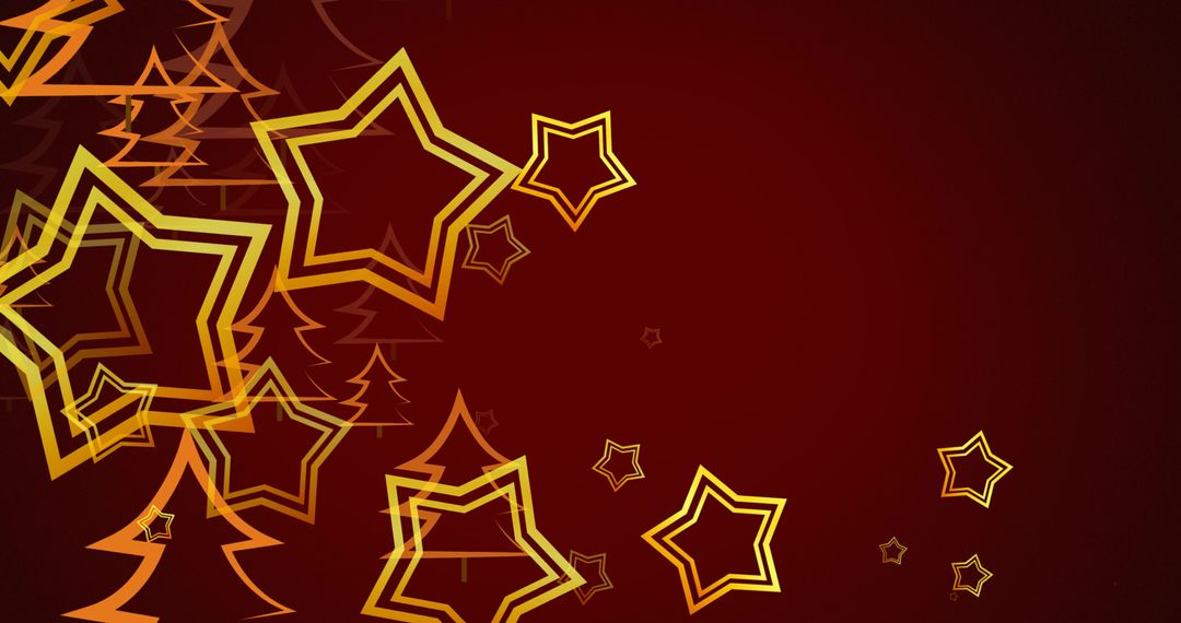 Festive Star Pattern Over Fir Trees on Red Background