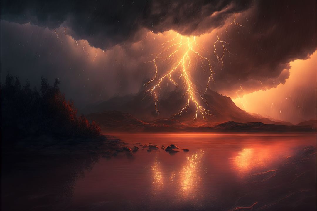 Dramatic Lightning Striking Over Mountain Lake During Storm - Free Images, Stock Photos and Pictures on Pikwizard.com