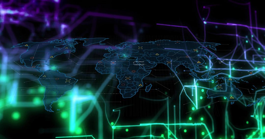 Futuristic Digital World Map with Glowing Circuitry