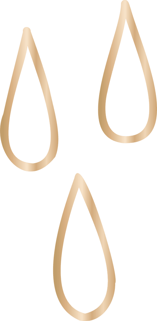 Gold teardrop outlines on transparent background in metallic gradient