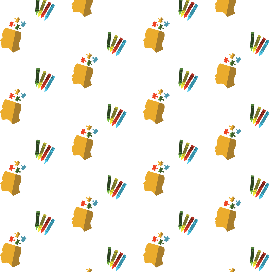 Colorful Puzzles and Crayons Pattern on Transparent Background