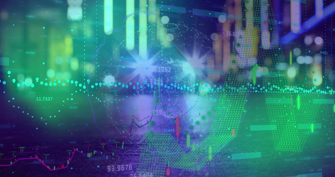 Futuristic Digital Globe with Data Visualization and Analytics Graphs