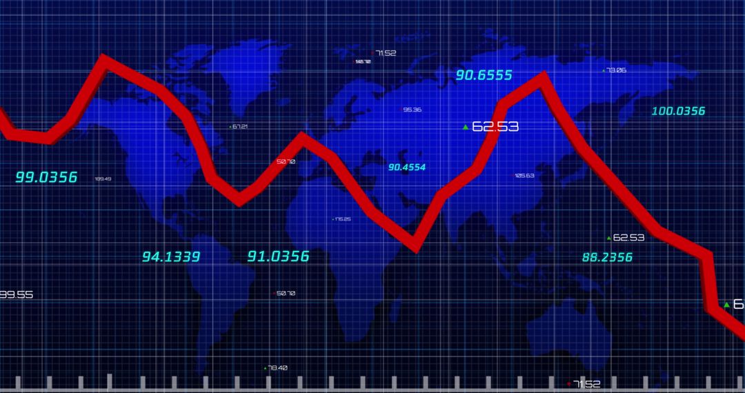 Global Financial Decline Chart with Red Trend Line