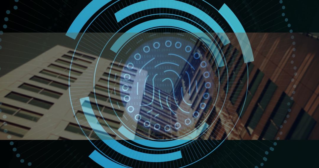 Futuristic Fingerprint Interface Amid Urban Architecture