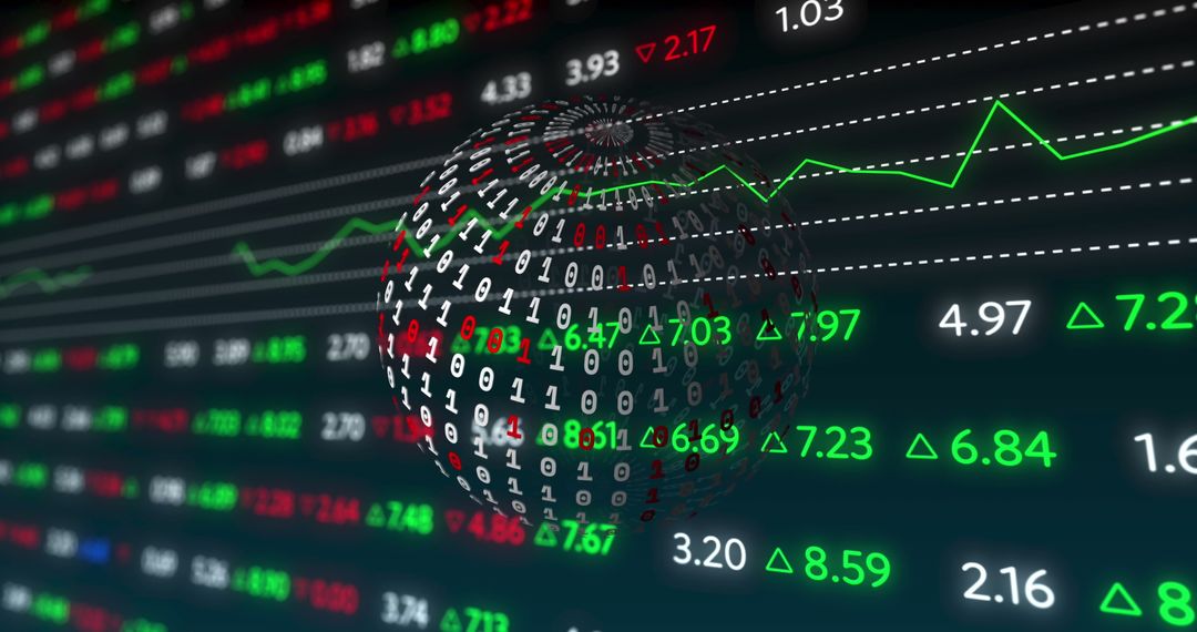 Digital Globe with Financial Data and Graphs Display
