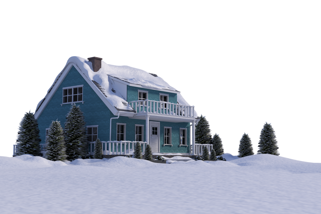 Transparent Snow Covered House with Pine Trees and Clear Sky Area - Download Free Stock Images Pikwizard.com