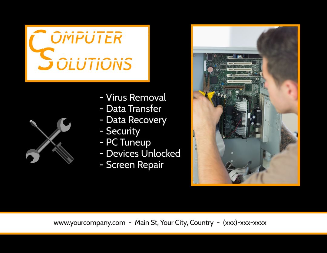 Digital IT Repair Advertisement Featuring Tech Expert and Services List - Download Free Stock Templates Pikwizard.com