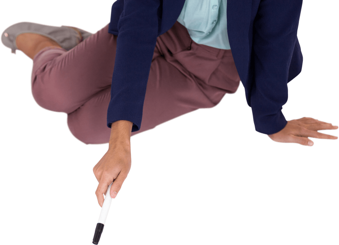 Transparent Businesswoman Sitting and Writing with Whiteboard Marker
