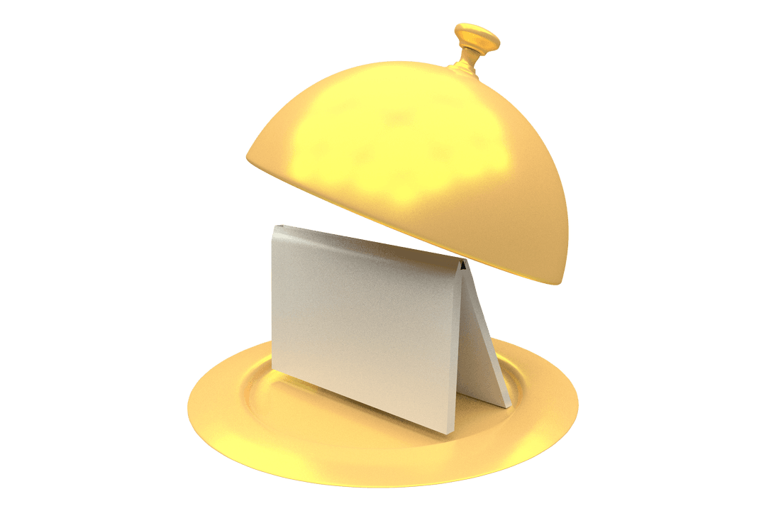 Golden Serving Tray with Open Laptop Transparent Background