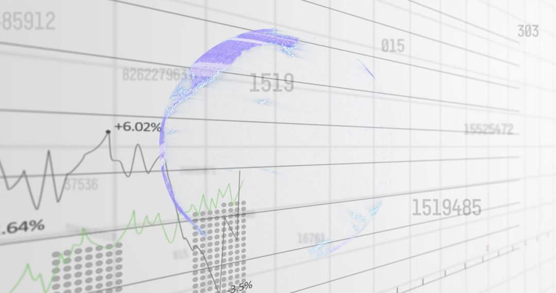 Abstract Financial Data Processing Background with a Blue Sphere