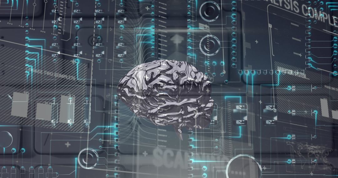 Futuristic Brain and Data Integration with Tech Elements