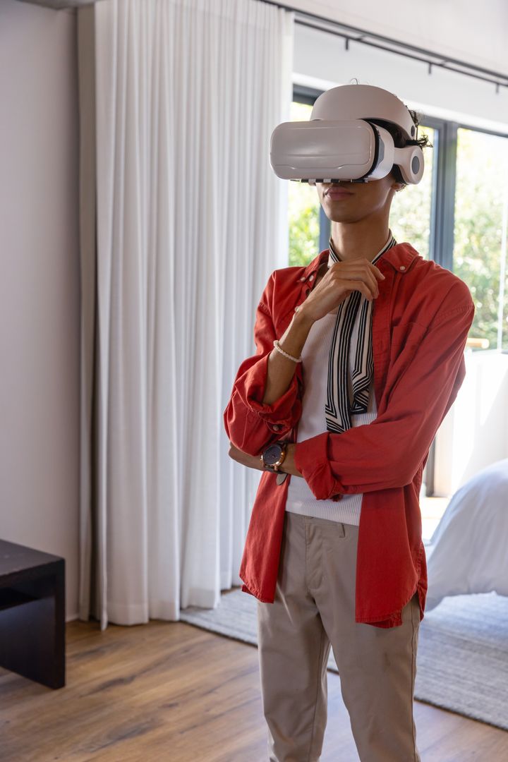 Futuristic Immersive Experience with VR in Modern Bedroom