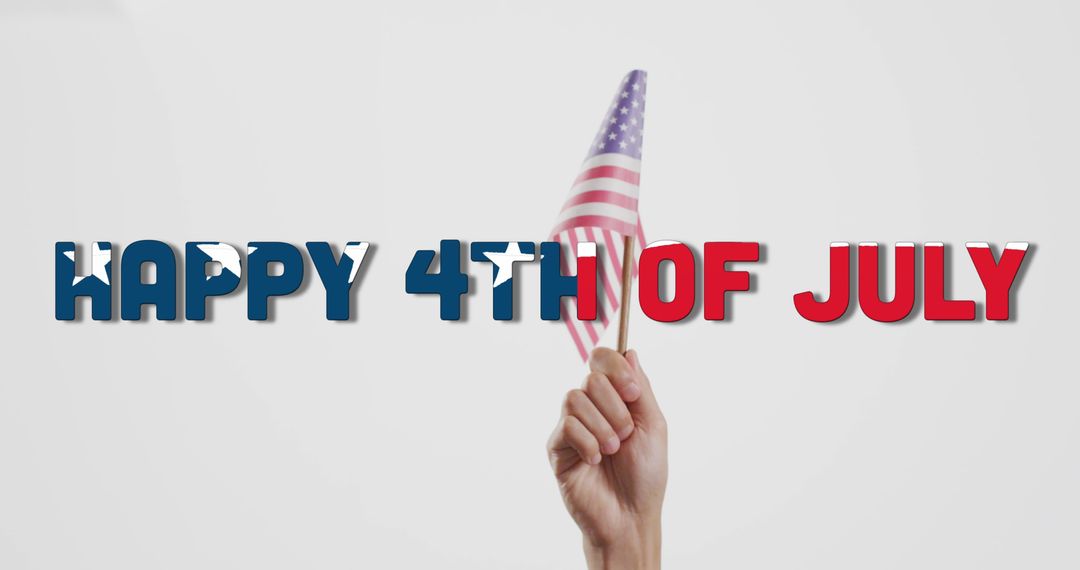 Image of happy 4th of july text and hand holding flag of america on white background - Free Images, Stock Photos and Pictures on Pikwizard.com