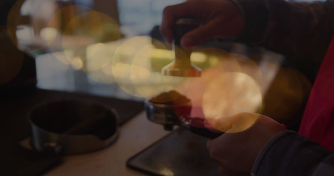 Barista Crafting Espresso in Ambient Cafe Lighting