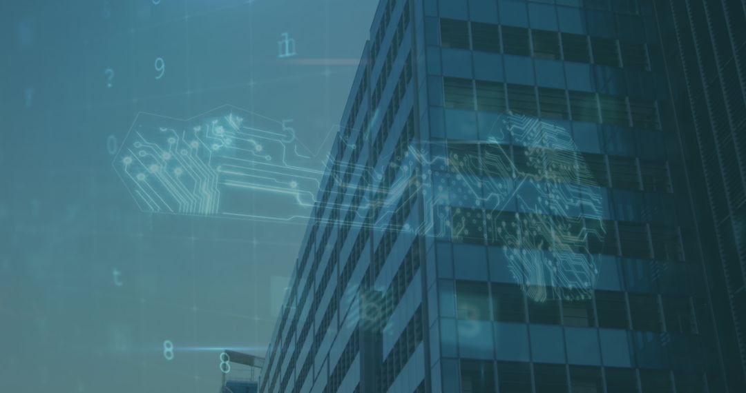 Digital Security Network Overlay Above Modern Skyscrapers