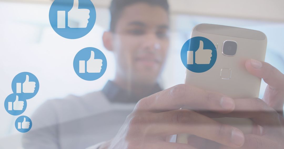 Man Engaging with Smartphone Social Media Interface