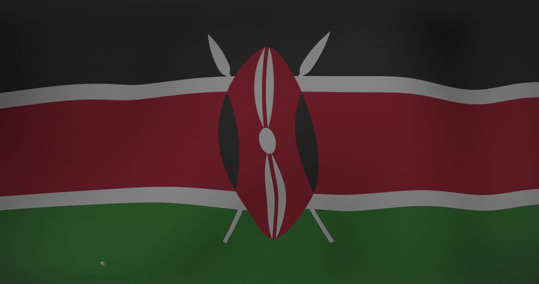 Rippling Kenyan Flag with Maasai Shield and Spears