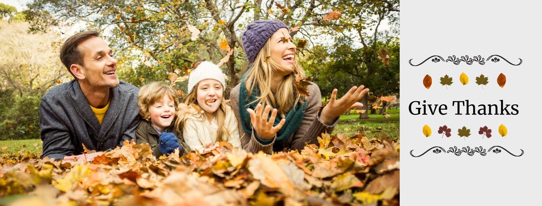 Family Enjoying Autumn Leaves with Seasonal Give Thanks Theme - Download Free Stock Templates Pikwizard.com