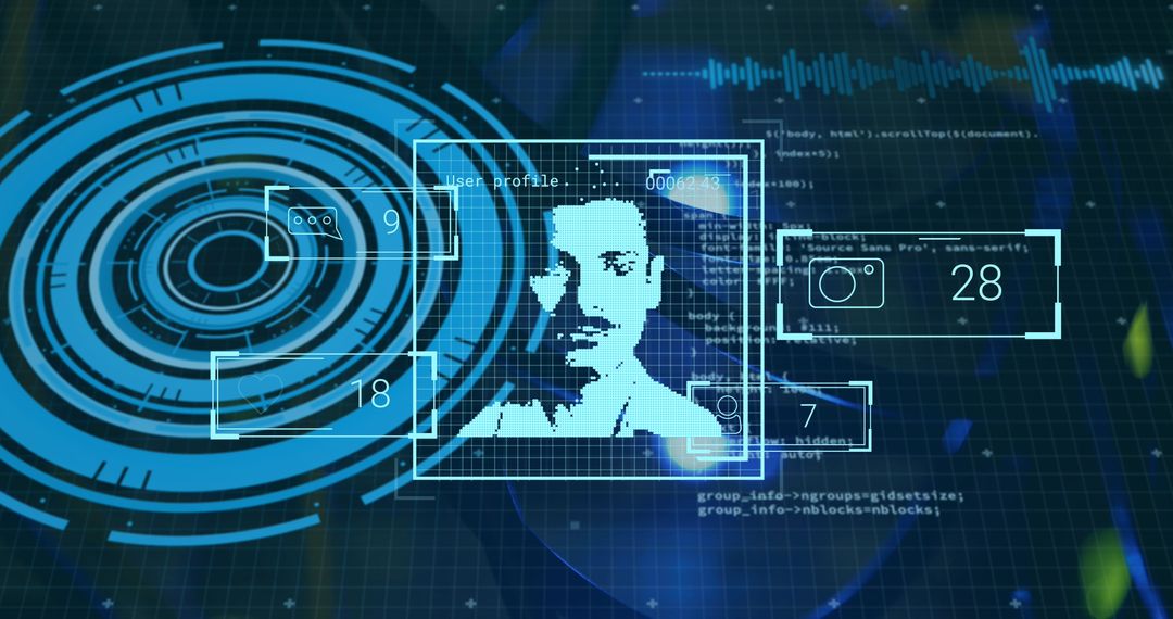 Futuristic Digital Interface with User Profile Scanning Technology