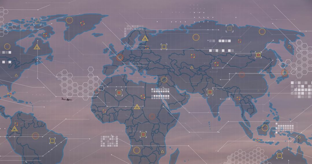 Futuristic Digital World Map with Data Visualization Overlays