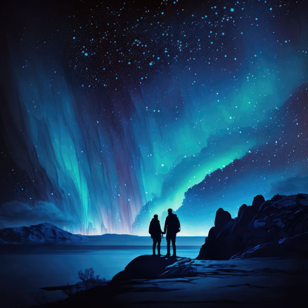 Couple in nature star gazing at night sky, created using generative ai technology - Free Images, Stock Photos and Pictures on Pikwizard.com