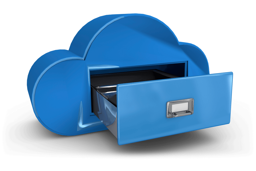 Digital Blue Cloud with Drawer on Transparent Background