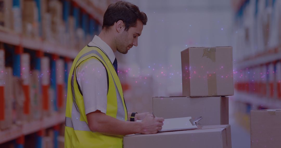 Warehouse Manager Conducting Inventory Check with Futuristic Filter - Free Images, Stock Photos and Pictures on Pikwizard.com