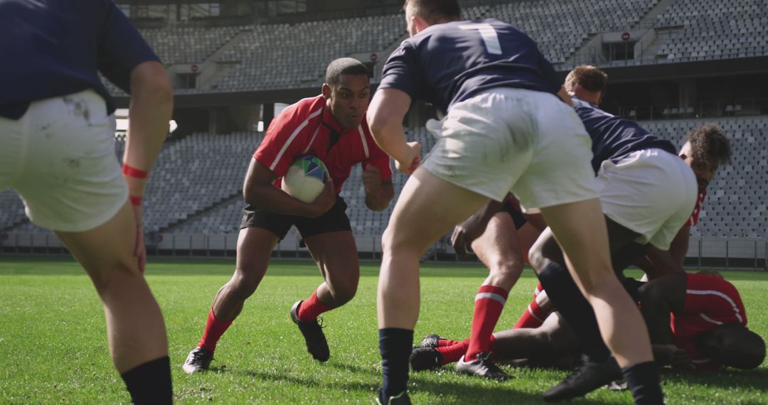 Close-Up of Rugby Player Running with Ball in Competitive Match - Free Images, Stock Photos and Pictures on Pikwizard.com