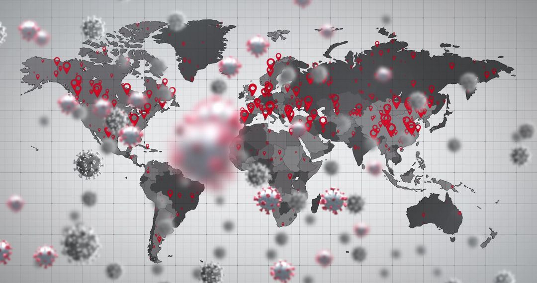 Pandemic Map Concept with Floating Covid-19 Cells