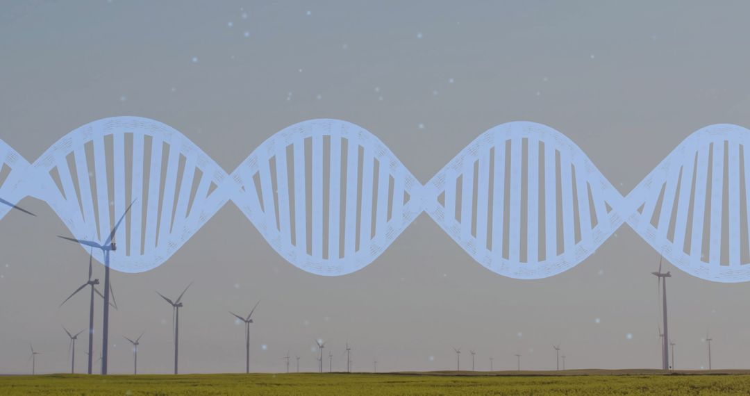 DNA Helix Over Wind Farm Emphasizes Innovation and Renewable Energy