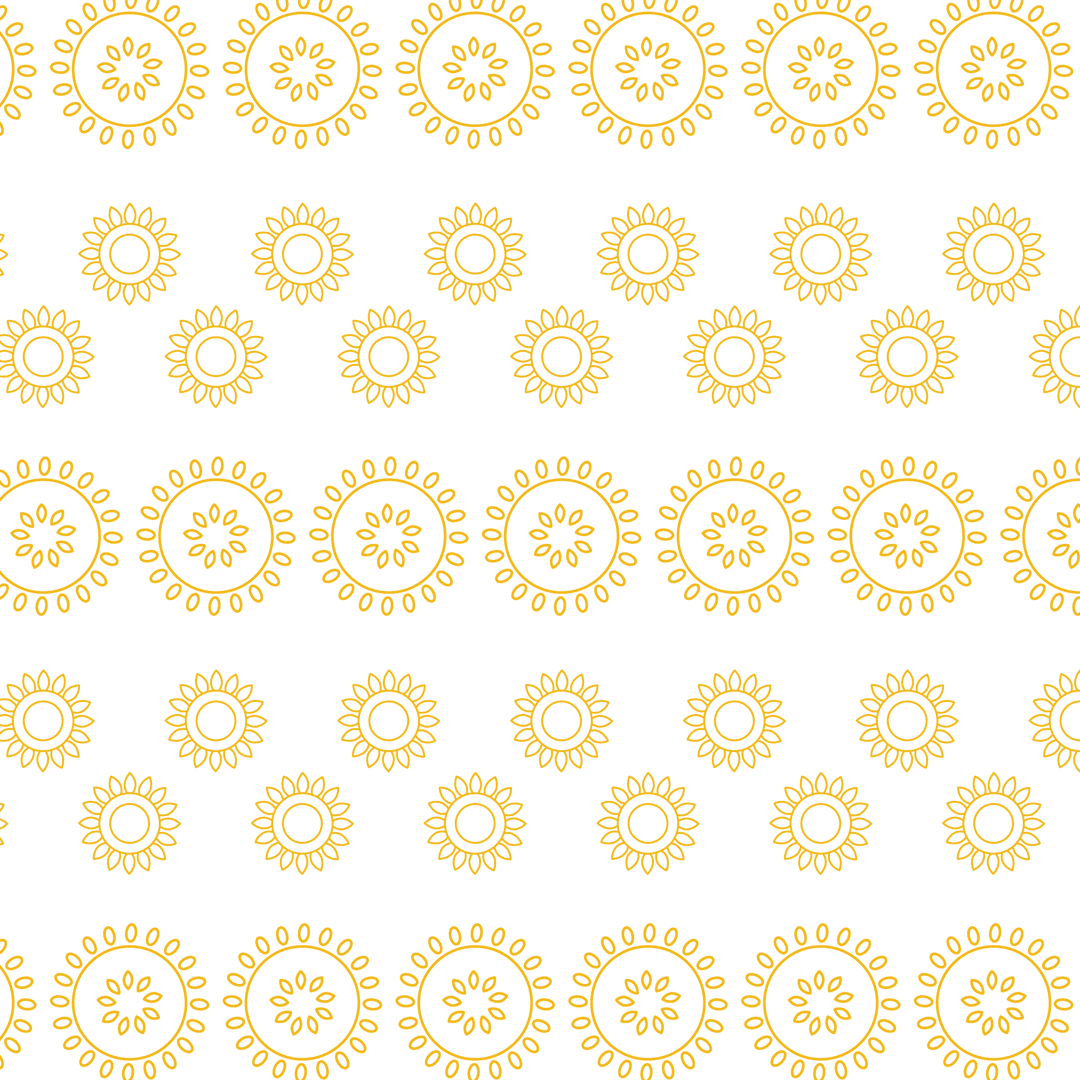 Yellow Floral Pattern Rows on Transparent Background