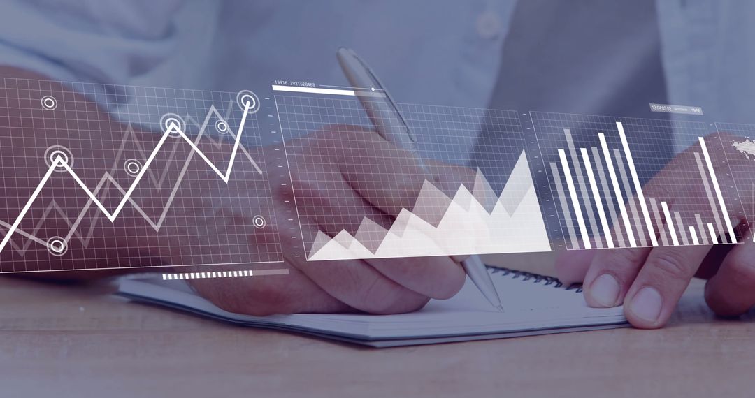 Businessman Analyzing Financial Data with Graphs and Charts
