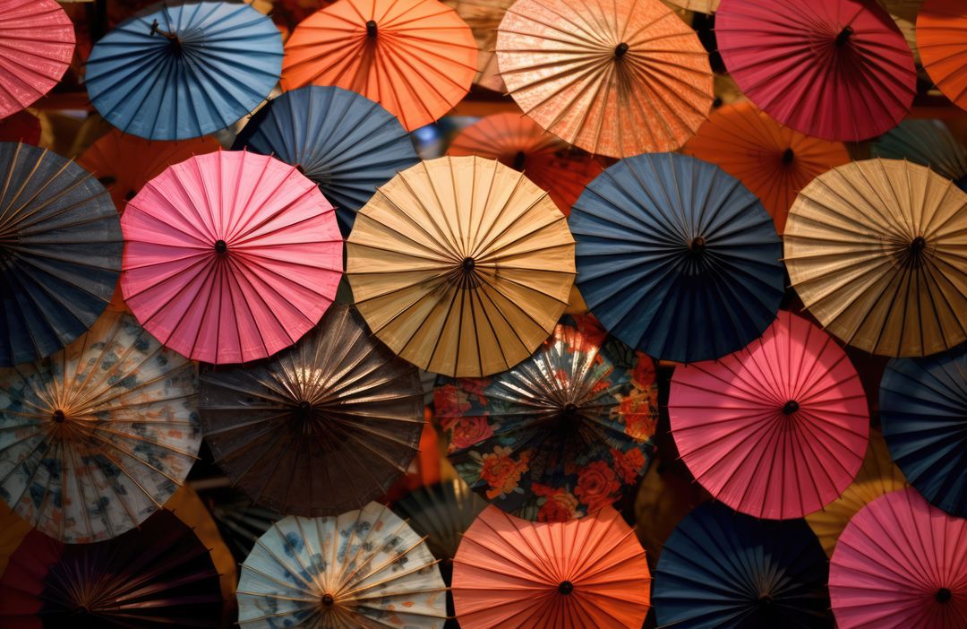 Colourful and patterned chinese umbrellas, created using generative ai technology - Free Images, Stock Photos and Pictures on Pikwizard.com