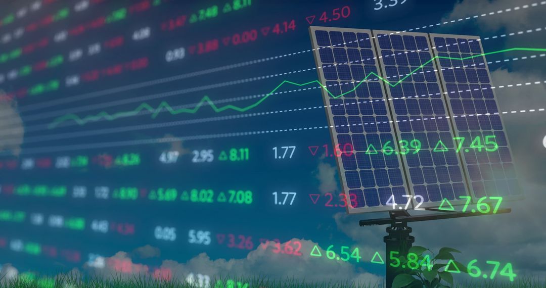 Solar Panels with Financial Data Overlay for Sustainable Energy Investment