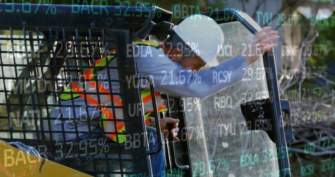 Construction Worker Amidst Data Overlay Symbolizing Progress