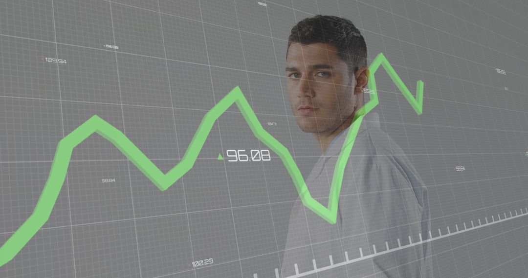 Male Doctor Analyzing Growth Data with Digital Graph Overlay